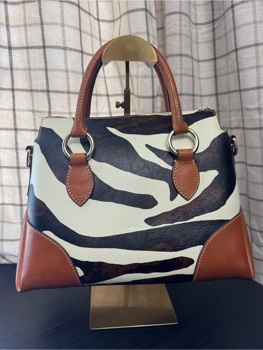 Dooney & Bourke Florentine Satchel 30 Zebra Black White Natural - Picture 2 of 11